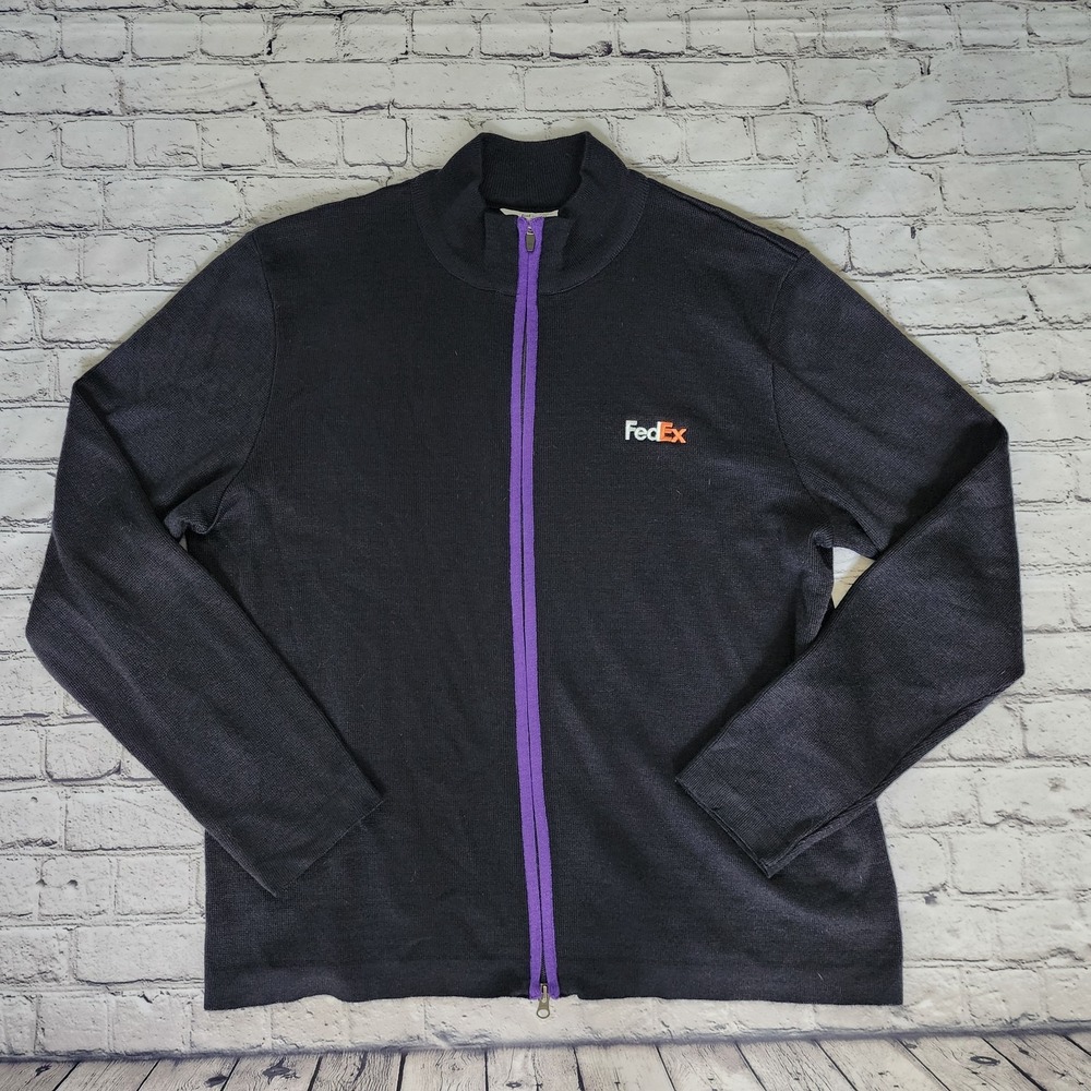 FedEx | Stan Herman Full Zip Knit Sweater Black Purple Embroidered Logo Size 2XL